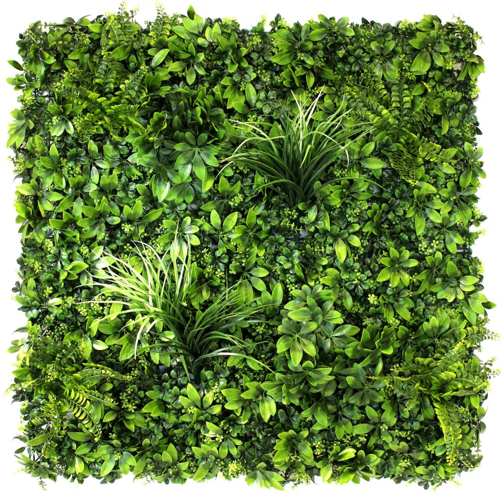 Close-up van Jungle Wandmat Blanco wandpaneel met groene tropische plantmotieven